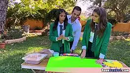 Cute teen 18+ in uniforms offers free pussy stand at university with ffm group