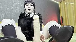 goth wednesday addams shoejob and blowjob