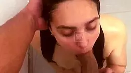 gave a soft blowjob in the shower until covered in cum, feeling so good