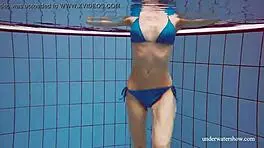 Martina's Tight Pussy Teases In Blue Bikini Underwater