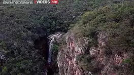 We caught this german brunette riding a muscular guy in a waterfall.