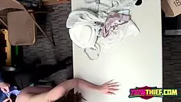 The horny thief, a teen 18+ with tattoos, must fuck the guard in a storyline full of blowjobs and doggystyle