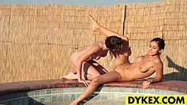 Beautiful lesbians enjoy outdoor play