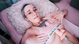 cute tattooed teen uses fuckmachine for tittyfuck and solo play