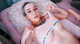 cute tattooed teen uses fuckmachine for tittyfuck and solo play