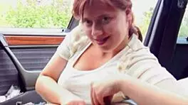 Young Redhead BBW Girl Feels So Hot in Her Car