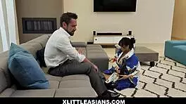 Naughty Asian geisha Ember Snow eagerly awaits Johnny, her fave client, for hardcore banging until her shaved pussy overflows.