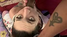 tatted emo beauty gags on monster black cock