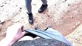 she shows her face with glasses, giving a deep blowjob in a beautiful canyon