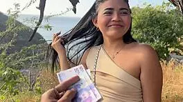 Beautiful Tourist with Small Tits Cheats on Husband. She Takes Stranger's Big Cock for Money, Reaching Intense Orgasm.