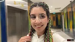 Crazy teen gives public blowjob