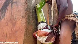 village warrior getting wild with something huge! 😜