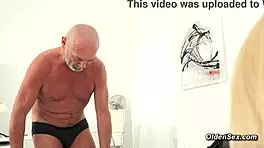 Blonde teen 18+ skillfully jerks and sucks an old grandpa’s cock