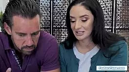 busty babe shares stepdad’s cock in a steamy 3some encounter