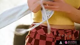 erin everheart's dorm massage turns steamy with roommate's help, licking hairy pussy and fingering 😏