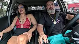 raquel milher gives her tight shaved pussy in the car for the first time, getting wet and spreading