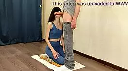 Stepdaddy teaches fitness with his big cock, covering my tits in cum