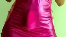 being a slut in bright pink dress, stripping and spanking my narrow ass?
