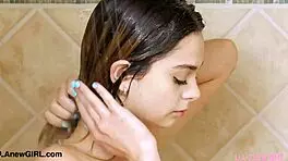 Hot Teen 18+ Blonde Bathes In Shower, Poses For Amateur Photoshoot On Sofa With Milf Massage