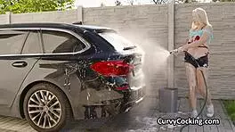 Titty fucking big tit car cleaning girlfriend with deepthroat and big cock