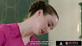 sexual tension builds as hazel moore massages sexy client octavia red in all-girl session