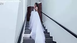 Can you believe slammed bride Lena Coxx takes 4on1 BBC with rough DAP and swallows cum?