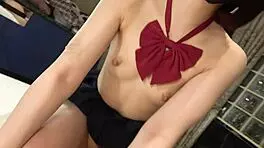 Uncensored Japanese Black-Haired Beauty in Sailor Suit Gives Blowjob and Creampie