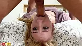 Hot blonde teen 18+ choking on massive cock during rough face fuck