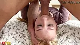 Hot blonde teen 18+ choking on massive cock during rough face fuck