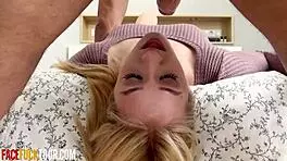 Hot blonde teen 18+ choking on massive cock during rough face fuck