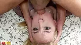 Hot blonde teen 18+ choking on massive cock during rough face fuck