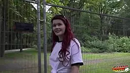 Redhead Football Fan Mia May Picked Up for Public Anal Fuck by German Scout at Viewing