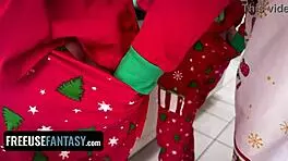 Freeuse stepdaughter and wife surprise stepdaddy with x-ray glasses for Christmas