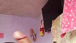 Rich cumshot explodes solo in step mother-in-law’s private room. What a sneaky thrill with her panties nearby.