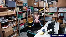 Skinny shoplifter gets roughly pounded by strict LP officer in office