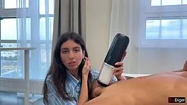 Brunette Babe Gets Powerful Cumshot from Svakom Alex Neo 2 Toy in Public