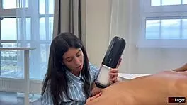 Brunette Babe Gets Powerful Cumshot from Svakom Alex Neo 2 Toy in Public