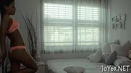 Watch this petite babe ride her wet pussy solo?