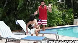 Ebony stepdaughter intensely sucks stepdad's cock after getting oiled up