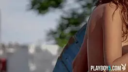 Watch this petite Russian MILF strip naked outdoors, revealing her perfect natural body?