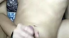 Debora prado sat behind me and jerked my big cock with lube and her black-painted nails.