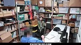 Shoplifting Teen Gets Caught and Cleansed with Big Cock Blowjob in Garage Doggystyle