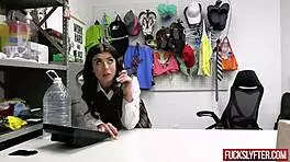 Shy schoolgirl deepthroats security guard in back office