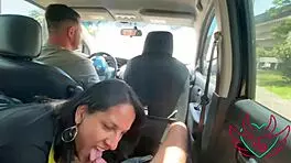 Mom Sucks Step-Son While Husband Drives In Car With Brunette Teen