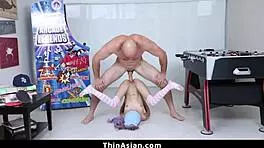 The Big Cock Man Devours Her Asian Pussy Until She Begs for More. ThinAsian Can’t Resist His Hard Thrusts.