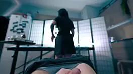 sexy nurse in latex helped patient with semen collection