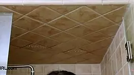 brunette bombshell took a shower but daddy watched the photoshoot on sofa