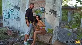 Sexy Russian brunette cheats on boyfriend with stranger in public