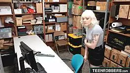 Blonde teen burglar gets licked at office work