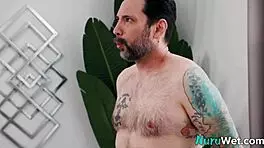 blonde teen pours nuru gel and rides client